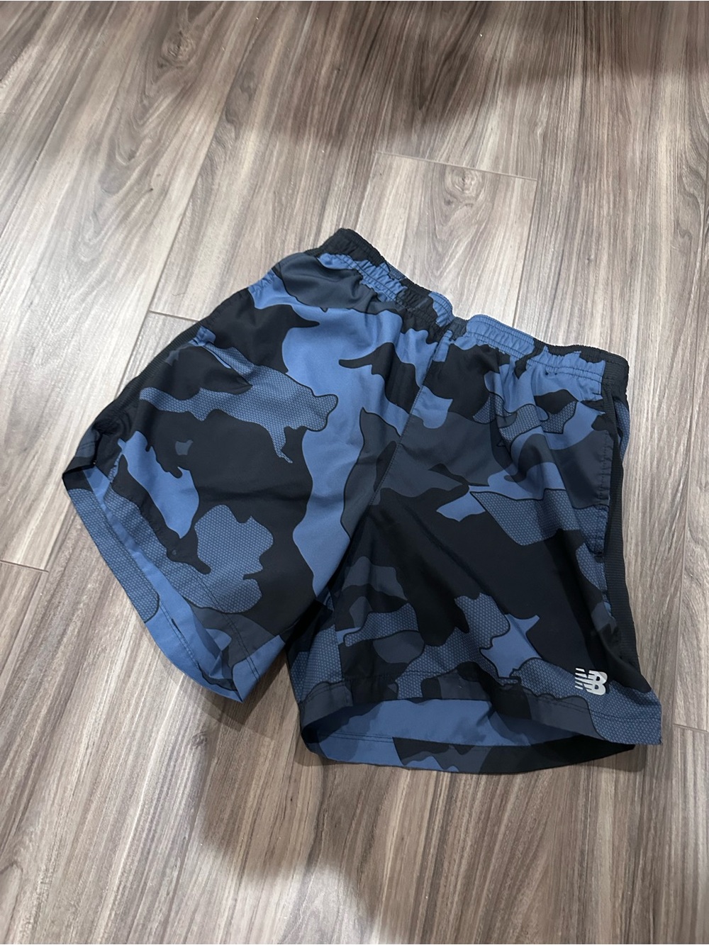 New Balance Blue & Black Camo Running Shorts - 5”